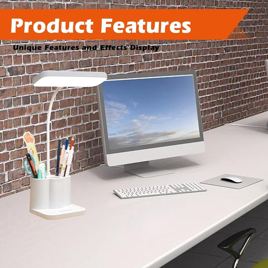 LED Rechargeable Study Table Lamp – Dimmable Eye Protection Reading Light with Pen Holder (QP-2209B)