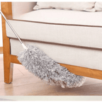 Extendable microfiber duster with 100-inch telescopic handle and bendable head for cleaning ceiling fans, blinds, furniture, and high surfaces.