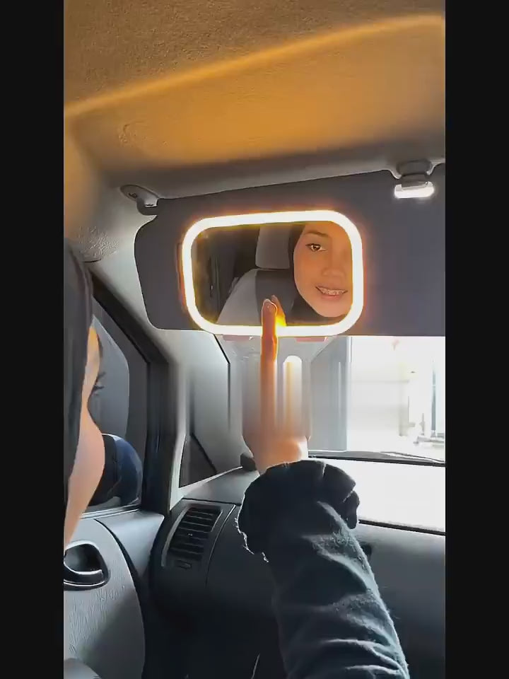 Car Sun Visor Vanity Mirror with LED Lights – Touch Control Makeup Mirror (3 Light Modes)