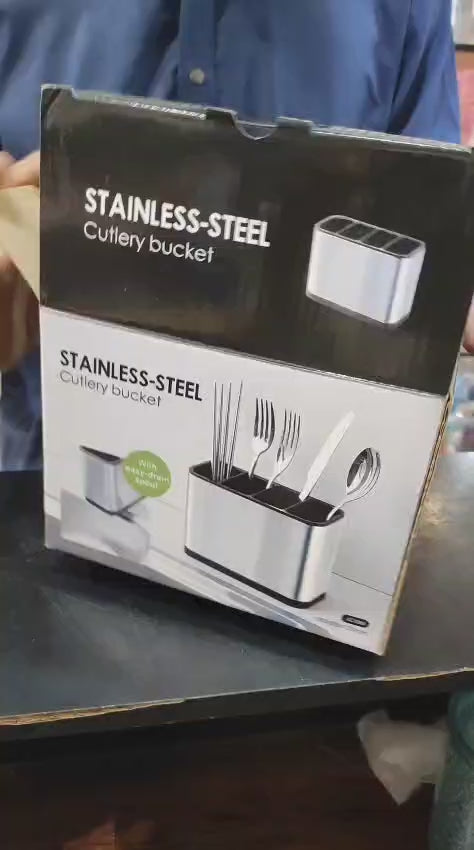Stainless Steel Cutlery Holder Bucket | Kitchen Spoon, Fork & Knife Organizer
