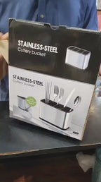 Stainless Steel Cutlery Holder Bucket | Kitchen Spoon, Fork & Knife Organizer